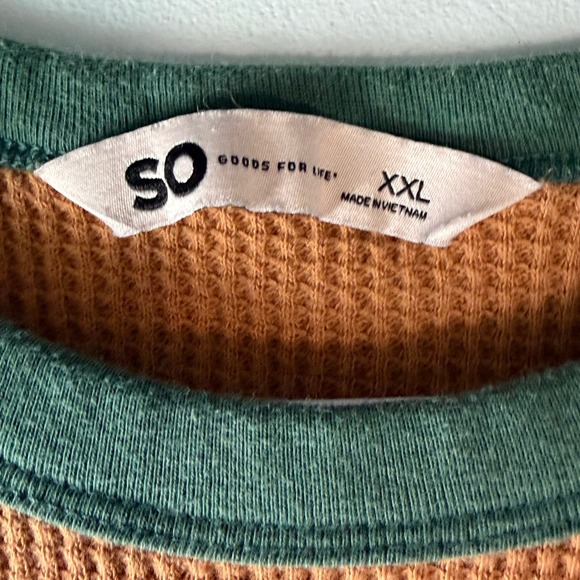 SO Waffle Knit Top XXL Orange Green Raglan Short Sleeve Colorblock - Picture 3 of 5